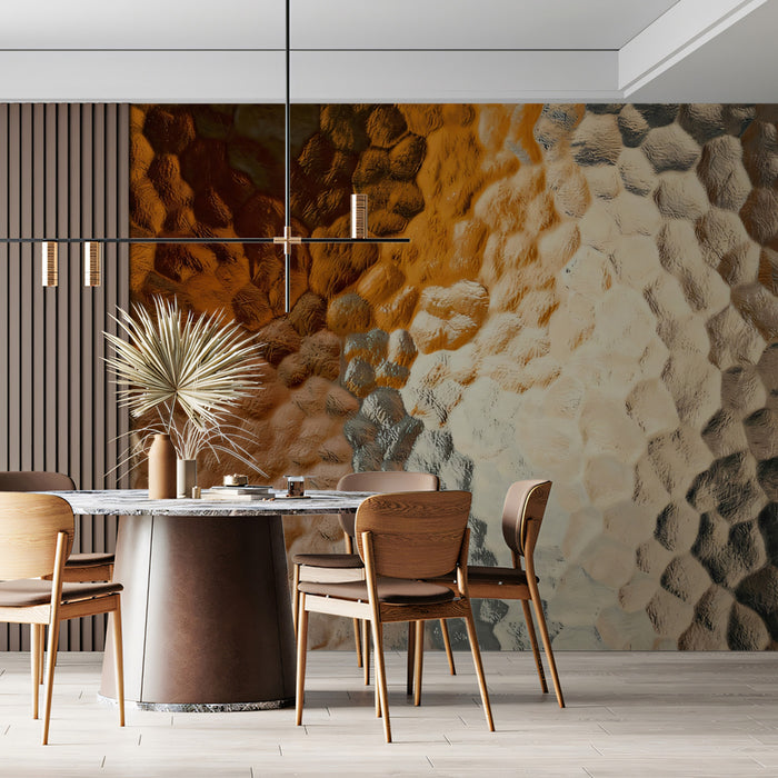 Textured Hammered Metal Wallpaper, Luxury Copper Gold Wall Mural, Industrial Abstract Surface for Boutique Hotel