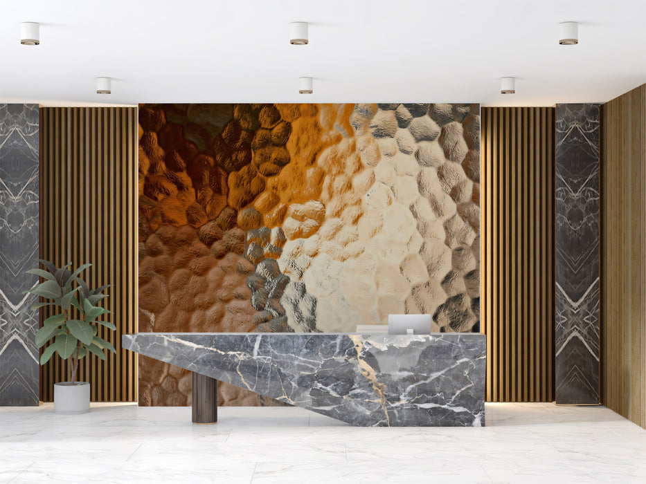 Textured Hammered Metal Wallpaper, Luxury Copper Gold Wall Mural, Industrial Abstract Surface for Boutique Hotel