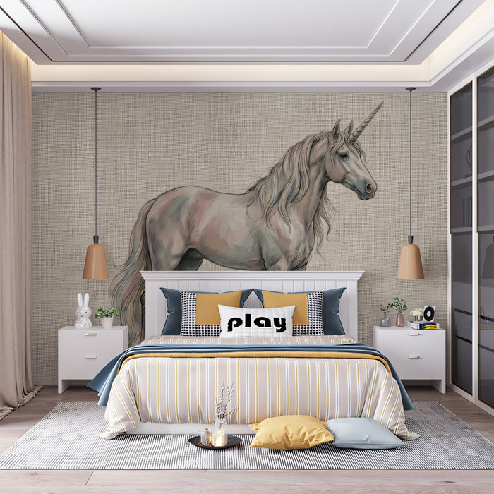 Elegant Unicorn Illustration Wallpaper, Mythical Fantasy Wall Mural, Pastel Magical Horse Decor for Nursery
