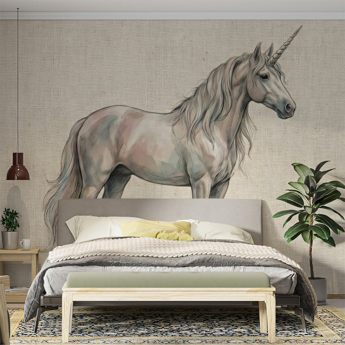 Elegant Unicorn Illustration Wallpaper, Mythical Fantasy Wall Mural, Pastel Magical Horse Decor for Nursery
