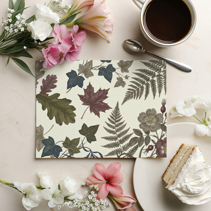 Vintage Botanical Wallpaper, Autumn Leaves and Fern Wall Mural, Classic Nature Illustration for Bedroom