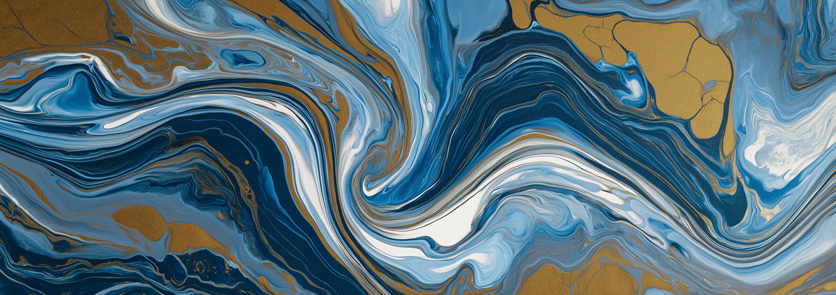 Blue Marble Fluid Wallpaper, Abstract Ocean Wave Wall Mural, Luxury Swirl Texture with Gold Accents