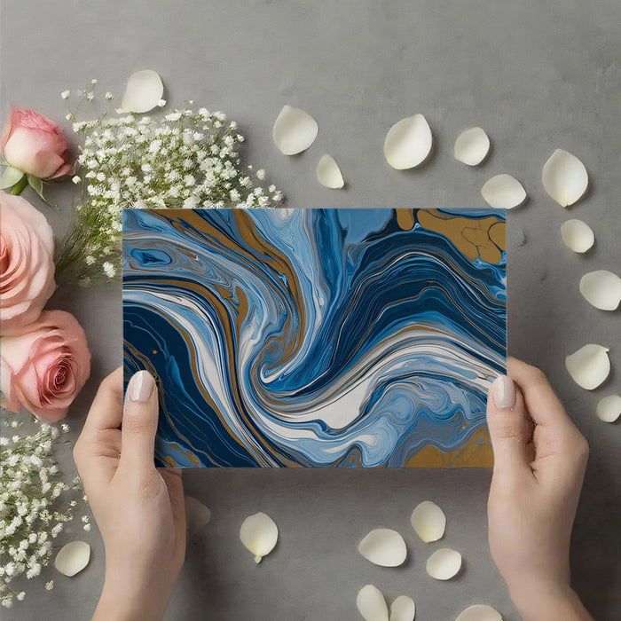 Blue Marble Fluid Wallpaper, Abstract Ocean Wave Wall Mural, Luxury Swirl Texture with Gold Accents