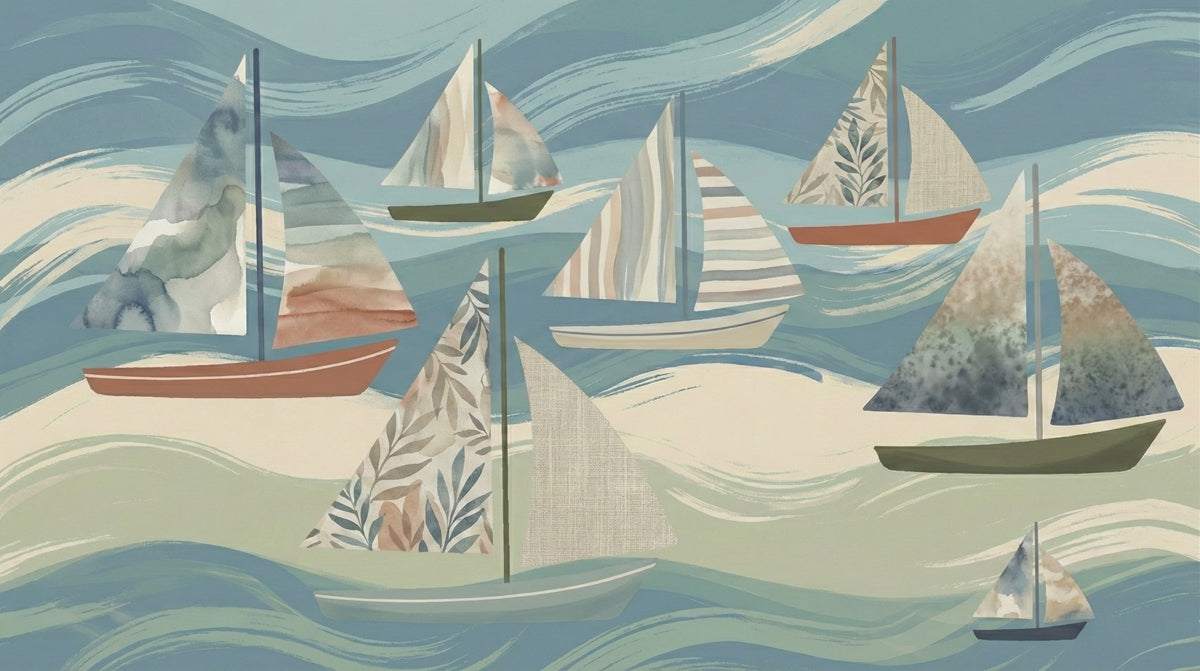 Watercolor Sailboat Wallpaper, Nautical Pattern Wall Mural, Coastal Ocean Design for Nursery and Kids Room