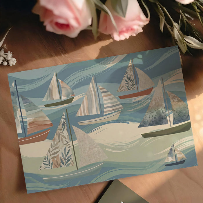 Watercolor Sailboat Wallpaper, Nautical Pattern Wall Mural, Coastal Ocean Design for Nursery and Kids Room