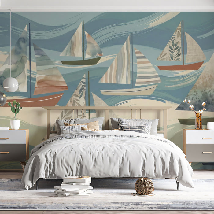 Watercolor Sailboat Wallpaper, Nautical Pattern Wall Mural, Coastal Ocean Design for Nursery and Kids Room
