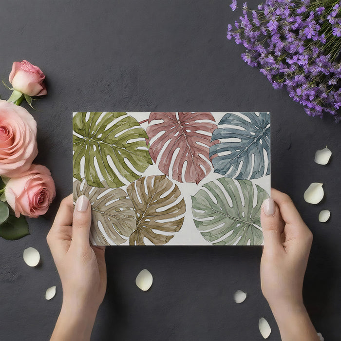 Watercolor Monstera Leaf Wallpaper, Tropical Botanical Pattern Wall Mural, Earthy Boho Nature Decor