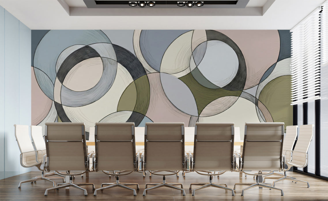 Modern Circle Geometric Wallpaper, Minimal Abstract Ring Wall Mural, Scandinavian Pattern Decor