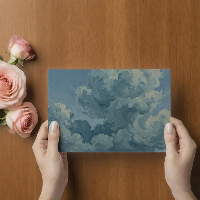 Dreamy Blue Clouds Wallpaper, Impasto Oil Painting Sky Mural, Ethereal Nature Art for living room Decor