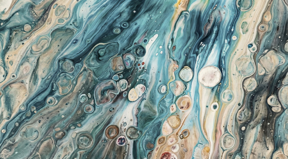 Oceanic Fluid Art Wallpaper, Marble Pour Painting Wall Mural, Blue and Sand Abstract Texture Decor