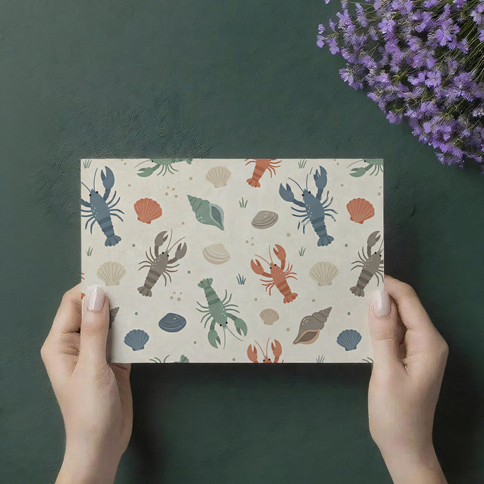 Nautical Lobster and Shell Wallpaper, Coastal Sea Creature Pattern Mural, Beach House Kitchen Decor for Dining room