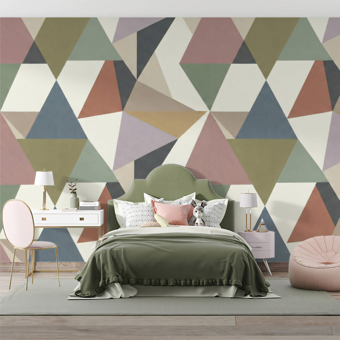 Modern Triangle Mosaic Wallpaper, Geometric Nordic Wall Mural, Muted Earth Tone Pattern for Bedroom