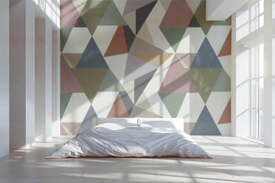 Modern Triangle Mosaic Wallpaper, Geometric Nordic Wall Mural, Muted Earth Tone Pattern for Bedroom