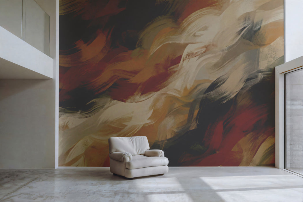 Dynamic Earth Tone Brushstroke Wallpaper, Organic Motion Abstract Wall Mural, Contemporary Artisan Decor