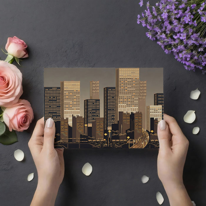 Modern City Skyline Wallpaper, Industrial Urban Panorama Wall Mural, Evening Skyscraper Decor for Cafe