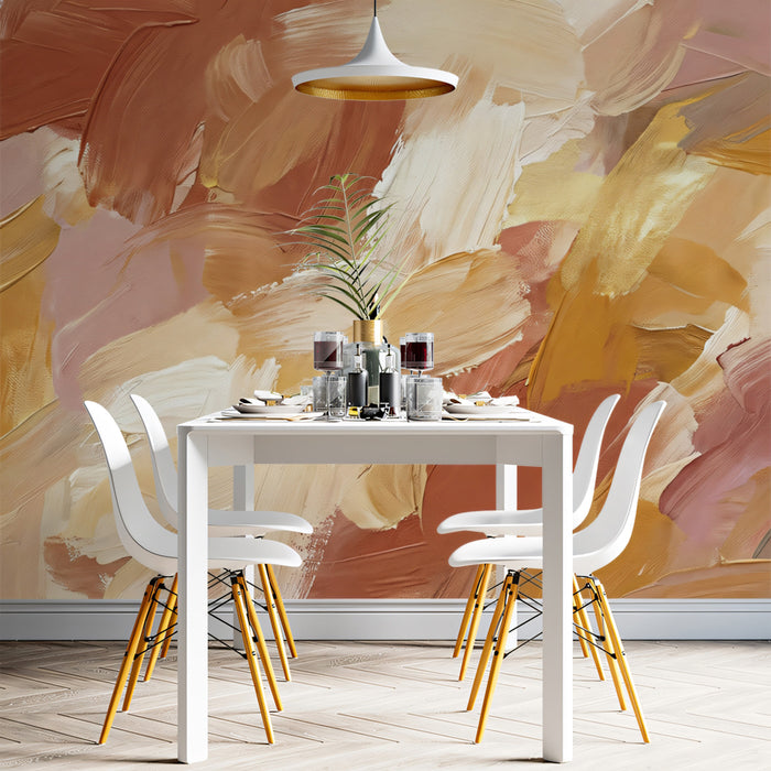 Bold Earth Tone Brushstroke Wallpaper, Abstract Artisan Paint Wall Mural, Contemporary Luxury Decor for a reception