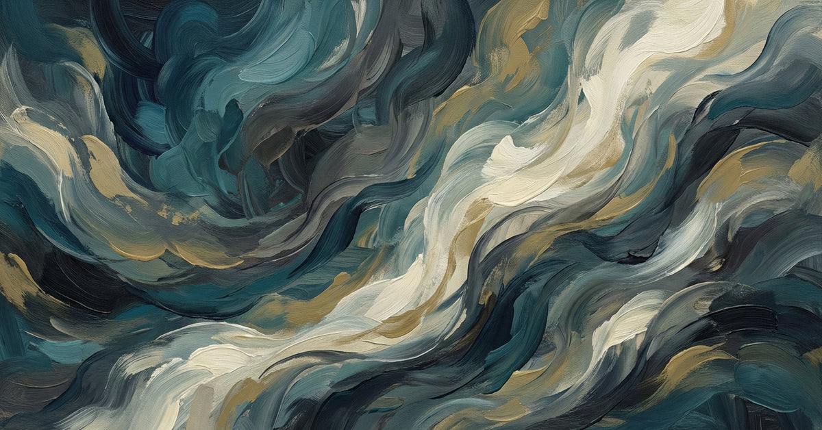 Stormy Teal Abstract Wallpaper, Impasto Cloud Motion Wall Mural, Dramatic Dark Teal Decor for a Commercial Space