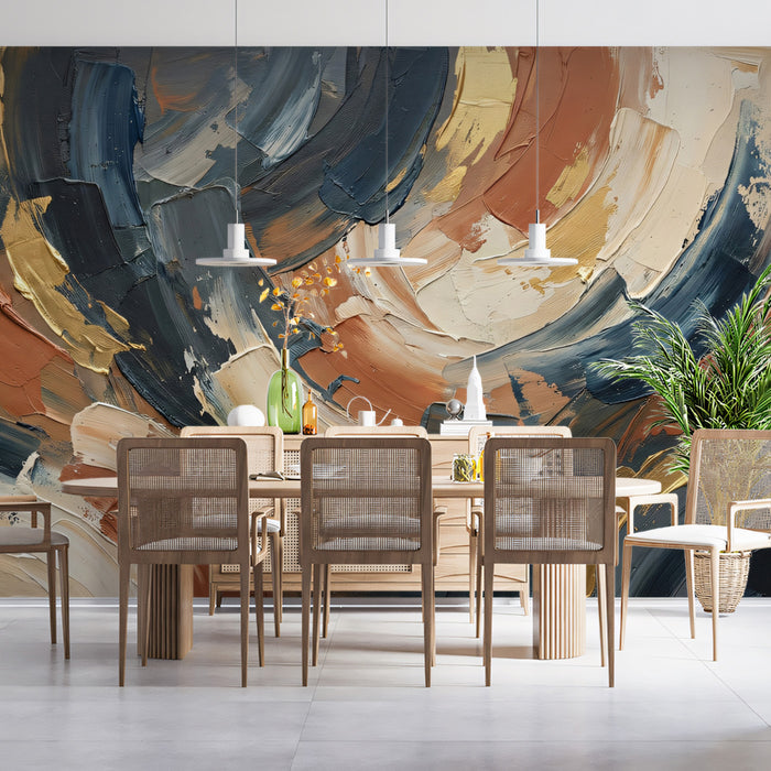 Industrial Palette Knife Abstract Wallpaper, Navy and Rust Texture Wall Mural, Luxury Urban Art for Modern Home