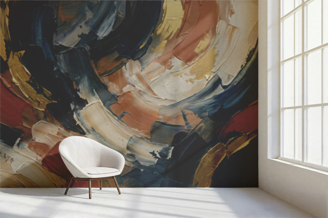 Industrial Palette Knife Abstract Wallpaper, Navy and Rust Texture Wall Mural, Luxury Urban Art for Modern Home