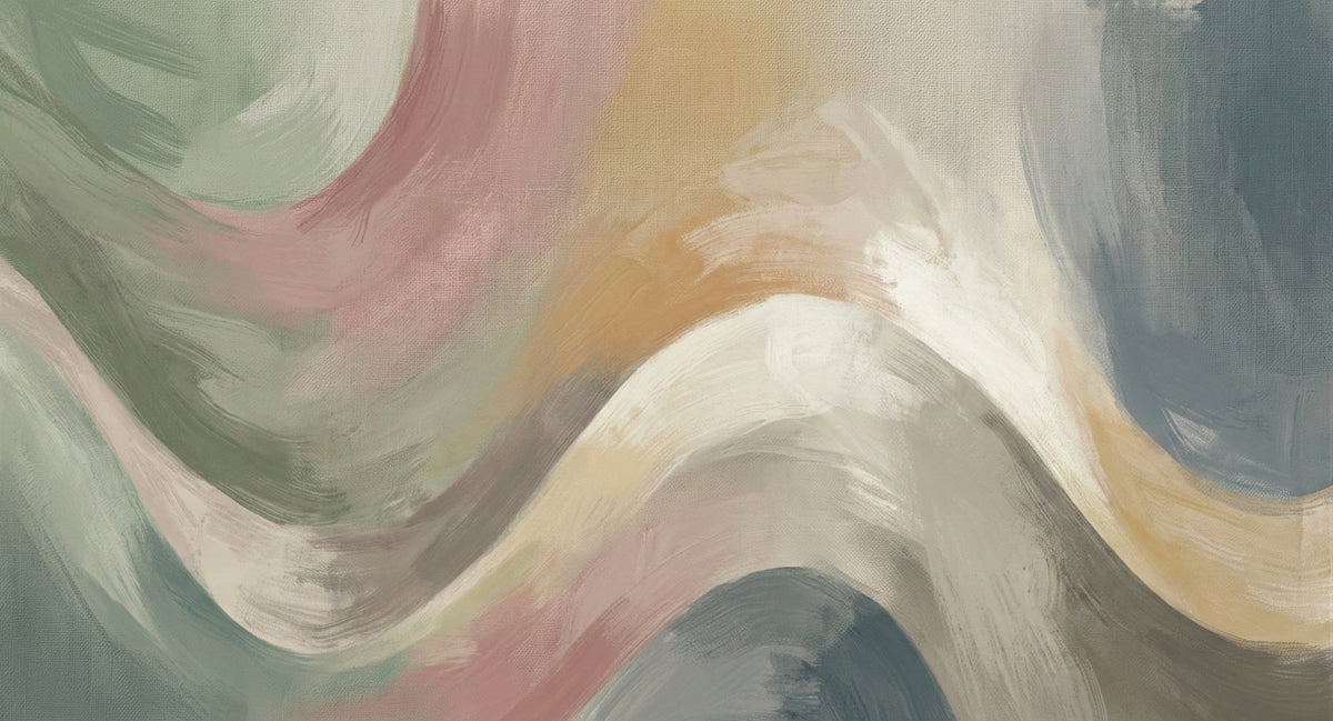 Zen Abstract Wave Wallpaper, Muted Brushstroke Wall Mural, Calm Sage and Rose Decor for Exhibition Space
