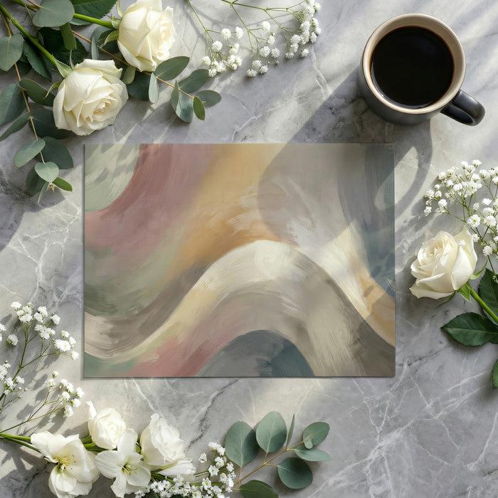 Zen Abstract Wave Wallpaper, Muted Brushstroke Wall Mural, Calm Sage and Rose Decor for Exhibition Space