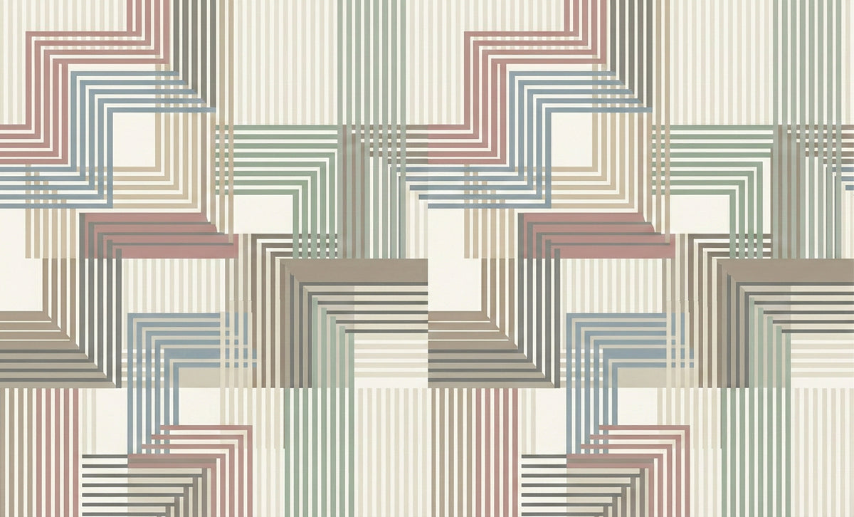 Mid-Century Linear Geometric Wallpaper, Bauhaus Architectural Wall Mural, Muted Retro Palette Decor for Office