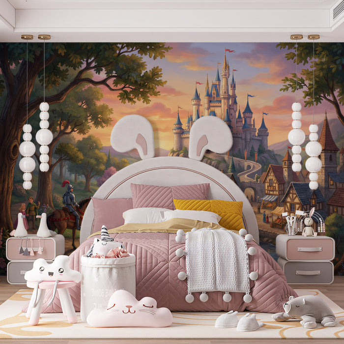 Fairytale Adventure Wallpaper, Magical Kingdom and Castle Wall Mural, Storybook Fantasy Decor for Kids Room