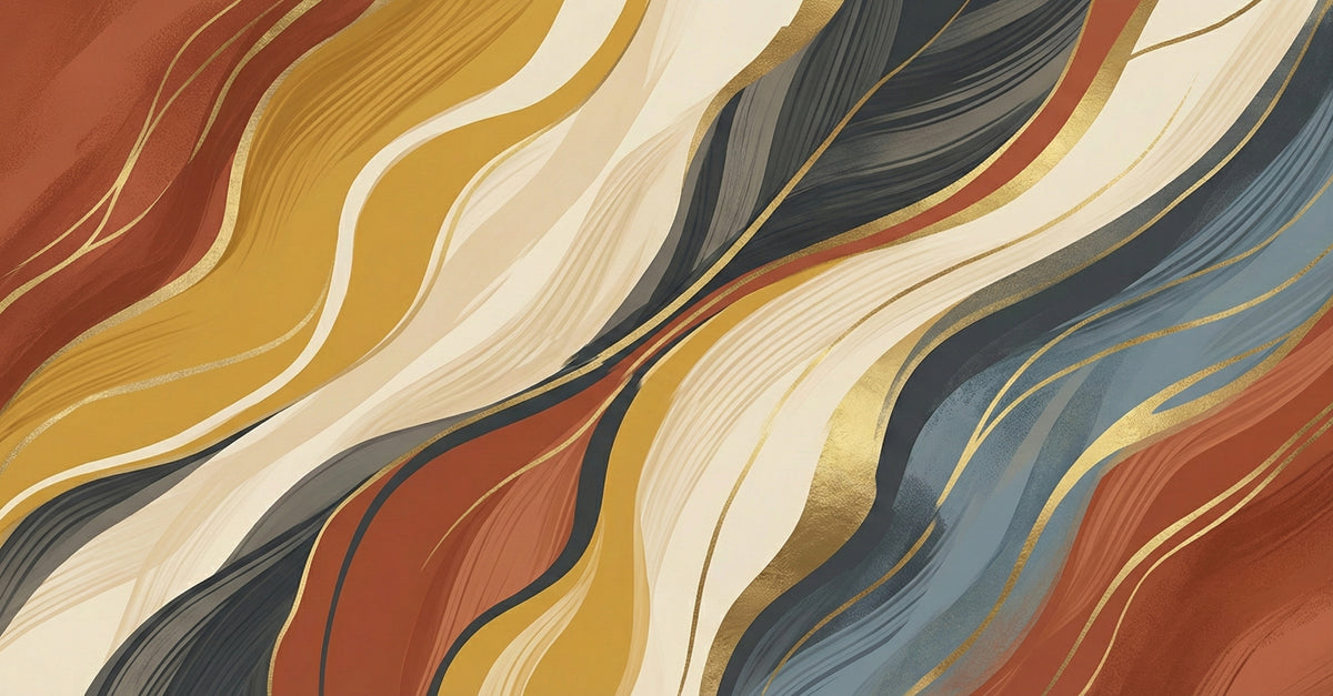 Earthy Fluid Abstract Wallpaper, Marble Wave with Gold Wall Mural, Modern Luxury Wabi-Sabi Decor