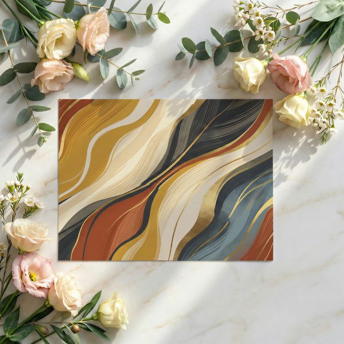 Earthy Fluid Abstract Wallpaper, Marble Wave with Gold Wall Mural, Modern Luxury Wabi-Sabi Decor