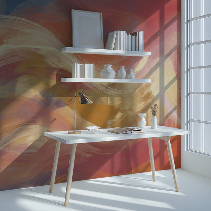 Vibrant Expressionist Abstract Wallpaper, Bold Sun-Kissed Brushstrokes Wall Mural, Energetic Modern Art Decor