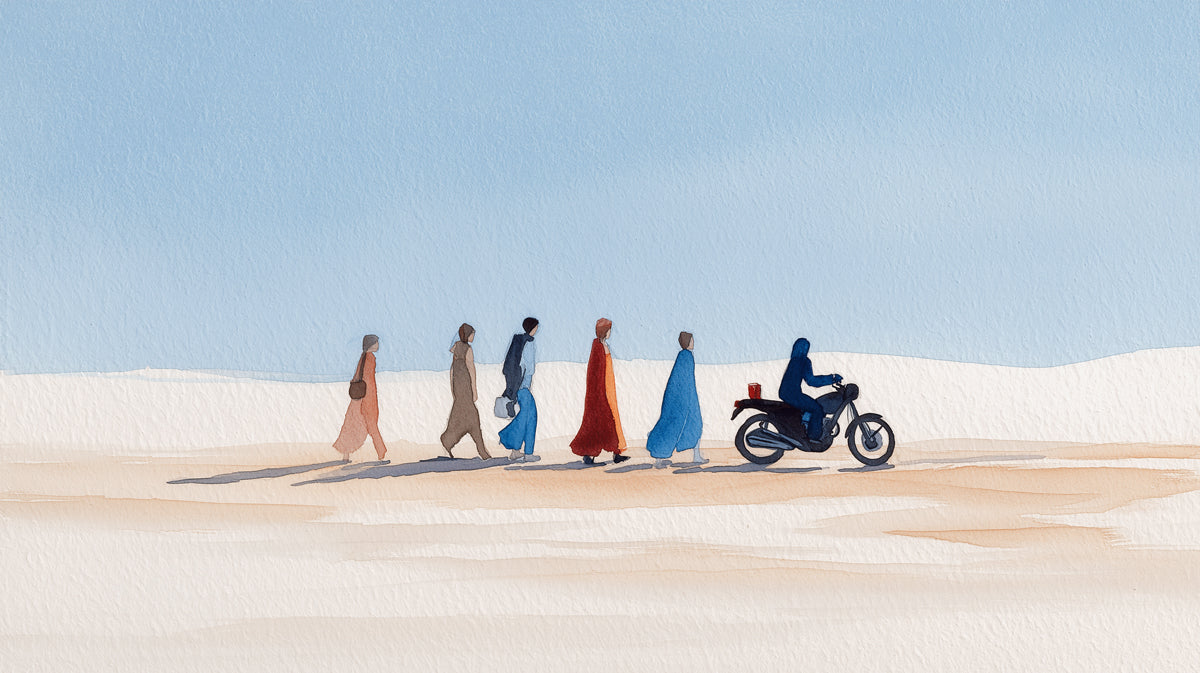 Minimalist Desert Landscape Wallpaper | Watercolor Nomad Journey Mural | Serene Blue Sky Boho Wall Art