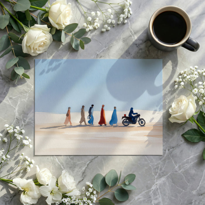 Minimalist Desert Landscape Wallpaper | Watercolor Nomad Journey Mural | Serene Blue Sky Boho Wall Art