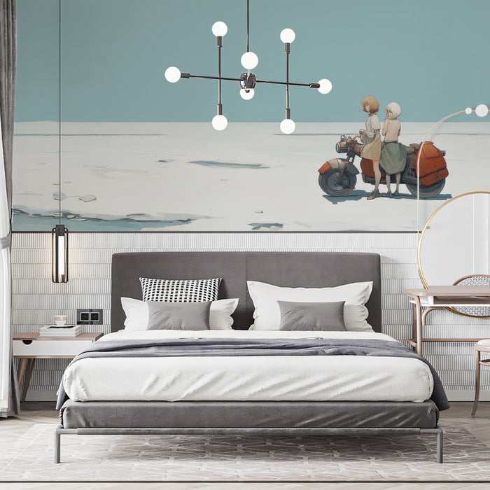 A clean, modern teenager bedroom with an expansive salt flat mural on the feature wall.