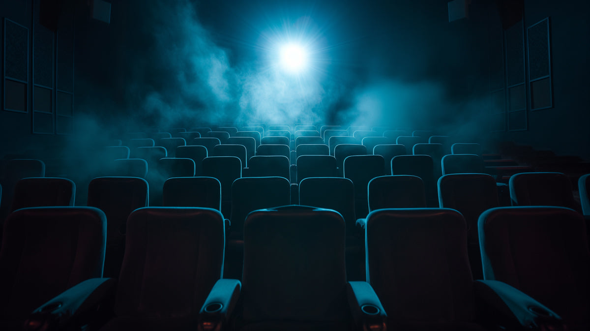 Cinematic Movie Theater Wallpaper, Atmospheric Empty Cinema Wall Mural, Mystery Lighting Decor for Media Room