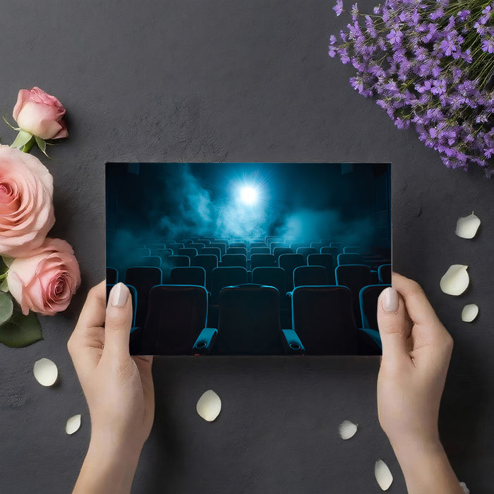 Cinematic Movie Theater Wallpaper, Atmospheric Empty Cinema Wall Mural, Mystery Lighting Decor for Media Room