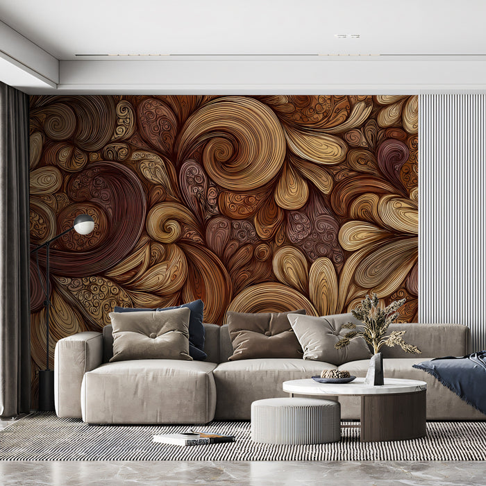 Intricate Paisley Swirl Wallpaper, Warm Copper Organic Wall Mural, Art Nouveau Texture Decor