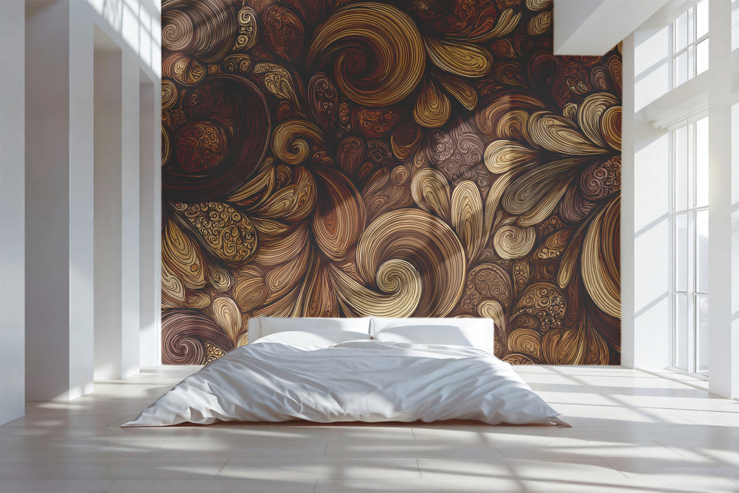 Intricate Paisley Swirl Wallpaper, Warm Copper Organic Wall Mural, Art Nouveau Texture Decor