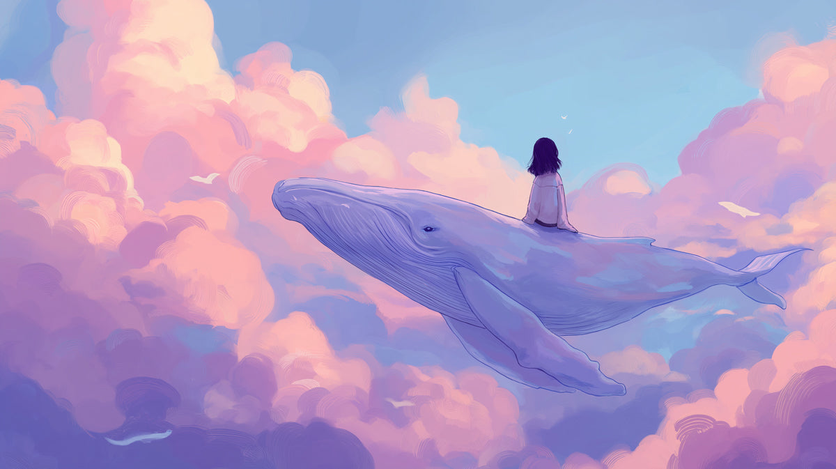 Fantasy Whale Cloud Wall Mural Custom Size, Peel and Stick or Non-Woven, Magical Sky Wallpaper for Bedroom Nursery Children's Room