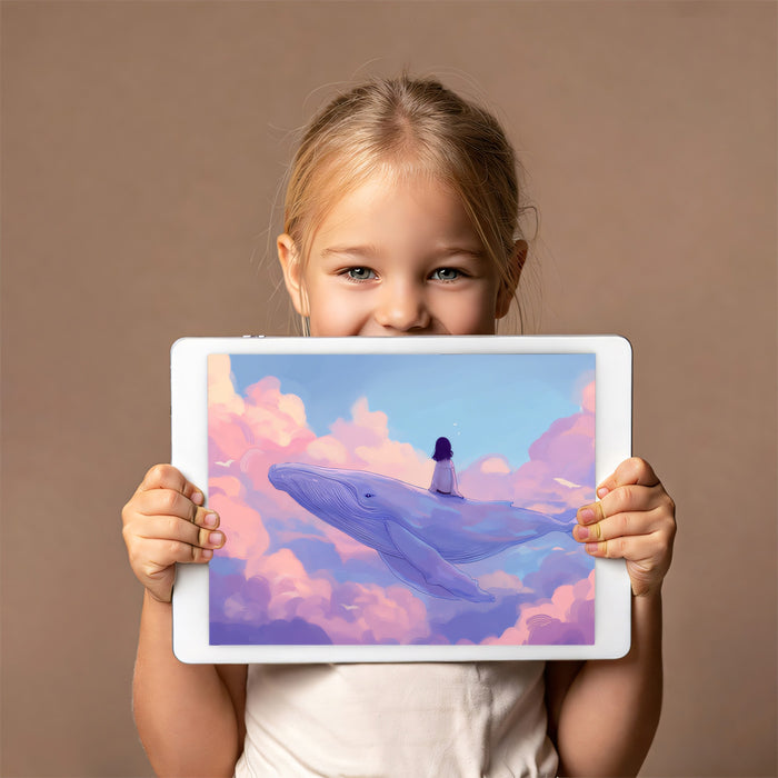 Fantasy Whale Cloud Wall Mural Custom Size, Peel and Stick or Non-Woven, Magical Sky Wallpaper for Bedroom Nursery Children's Room