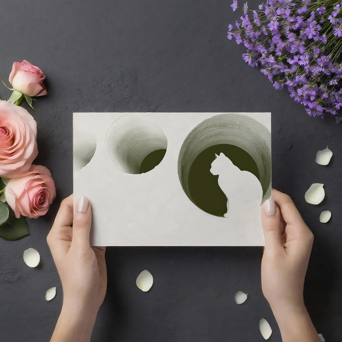 Minimalist Cat Silhouette Tunnel Wall Mural Custom Size, Peel and Stick or Non-Woven, Modern Abstract Wallpaper for Bedroom and Entryway