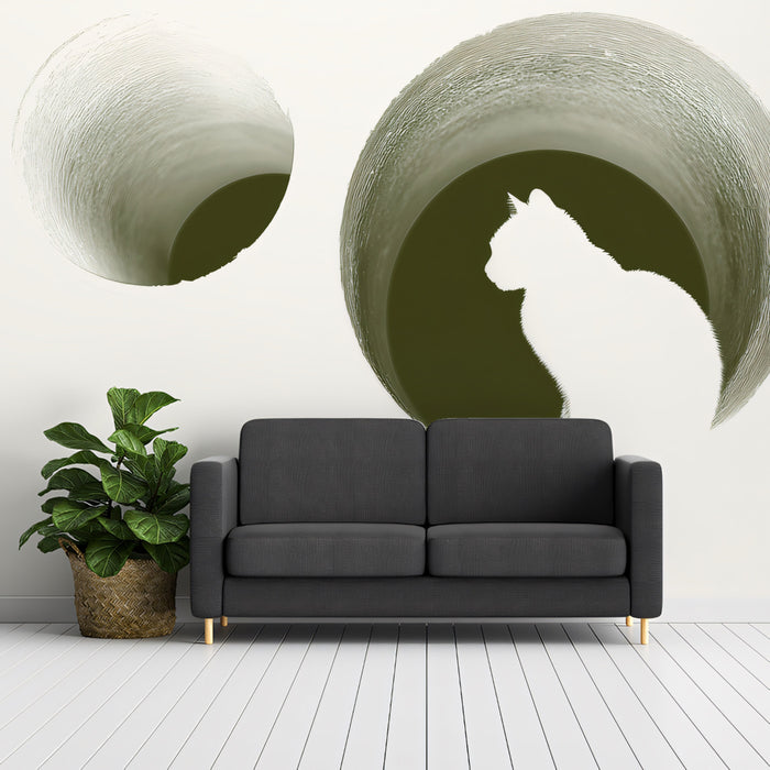 Minimalist Cat Silhouette Tunnel Wall Mural Custom Size, Peel and Stick or Non-Woven, Modern Abstract Wallpaper for Bedroom and Entryway