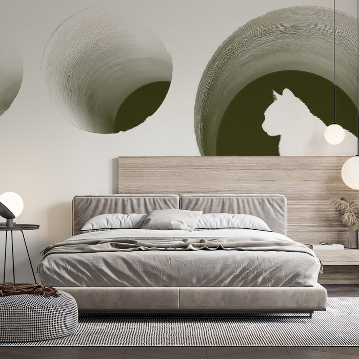 Minimalist Cat Silhouette Tunnel Wall Mural Custom Size, Peel and Stick or Non-Woven, Modern Abstract Wallpaper for Bedroom and Entryway