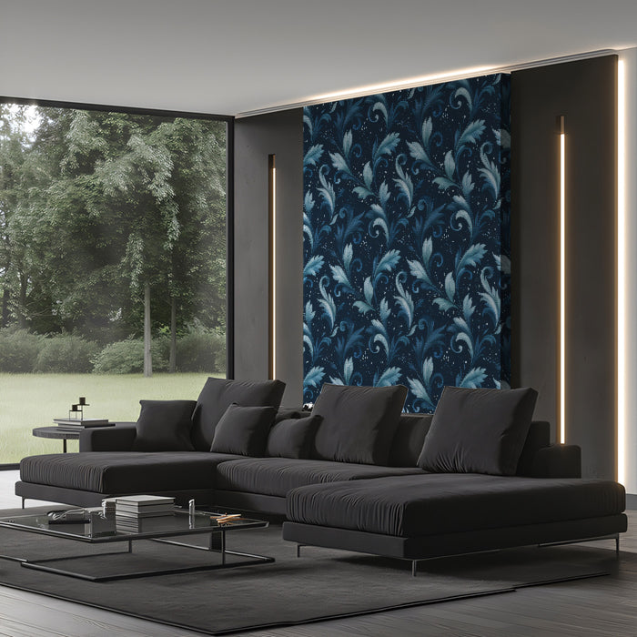 Elegant Blue Acanthus Leaf Damask Wall Mural Custom Size, Peel and Stick or Non-Woven, Classic Floral Pattern Wallpaper for Living Room