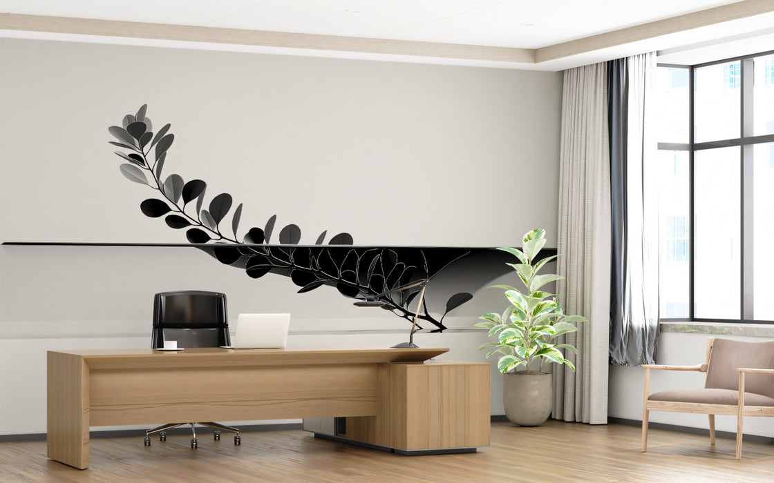 Minimalist Monochromatic Branch Wall Mural Custom Size, Peel and Stick or Non-Woven, Modern Abstract Botanical Wallpaper for Office Bedroom