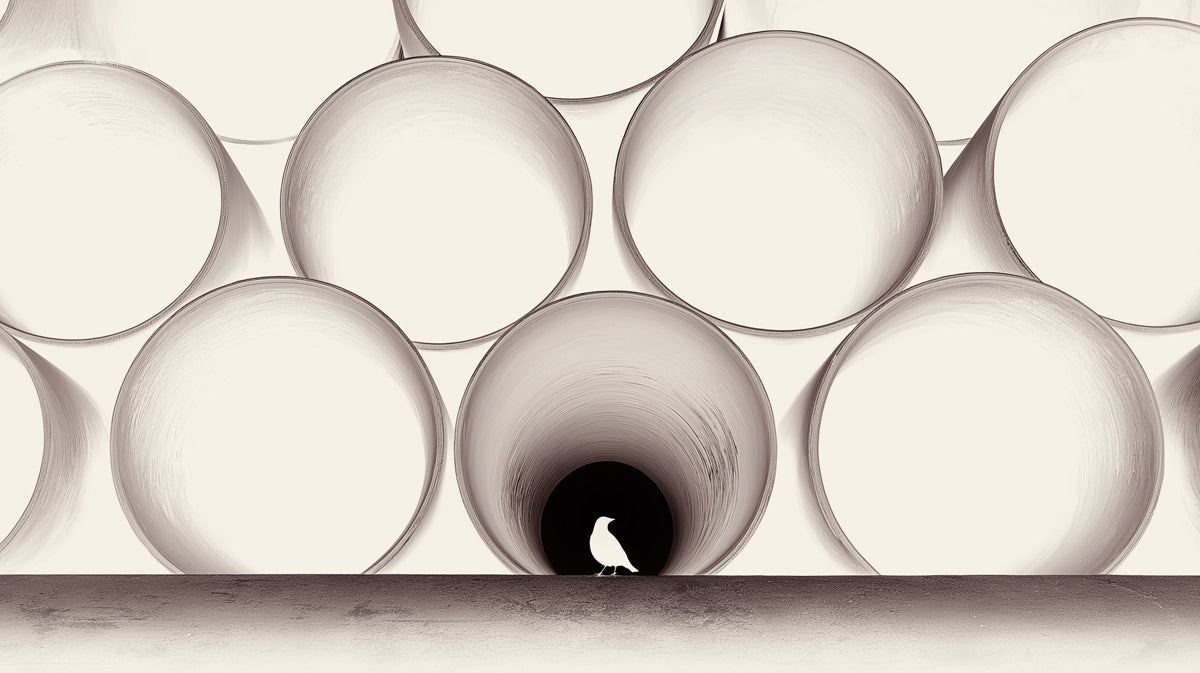 Conceptual Industrial Pipes and Bird Wall Mural Custom Size, Peel and Stick or Non-Woven, Minimalist Geometric Wallpaper for Study or Bathroom