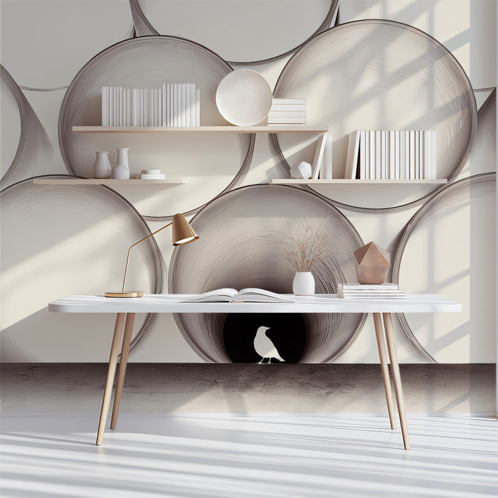 Conceptual Industrial Pipes and Bird Wall Mural Custom Size, Peel and Stick or Non-Woven, Minimalist Geometric Wallpaper for Study or Bathroom