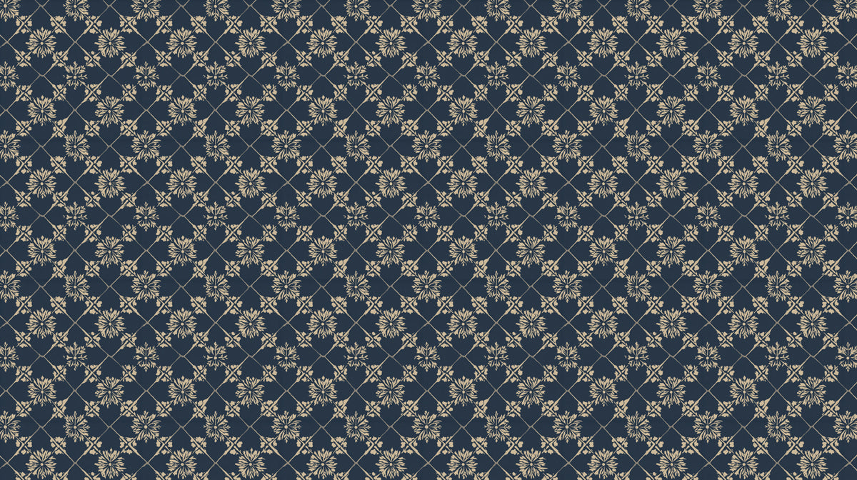 Elegant Navy and Gold Trellis Floral Wall Mural Custom Size, Peel and Stick or Non-Woven, Classic Geometric Pattern Wallpaper for Exhibition Hall or Dining Room