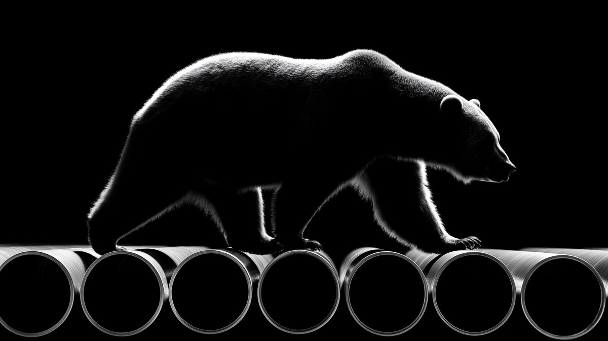 Monochromatic Bear Silhouette and Pipes Wall Mural Custom Size, Peel and Stick or Non-Woven, Modern Wildlife Wallpaper for a Hallway or Bed Room