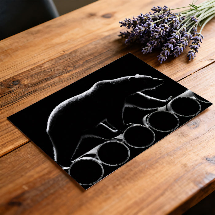 Monochromatic Bear Silhouette and Pipes Wall Mural Custom Size, Peel and Stick or Non-Woven, Modern Wildlife Wallpaper for a Hallway or Bed Room