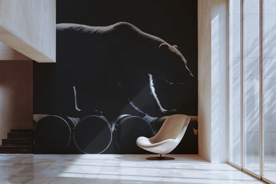 Monochromatic Bear Silhouette and Pipes Wall Mural Custom Size, Peel and Stick or Non-Woven, Modern Wildlife Wallpaper for a Hallway or Bed Room